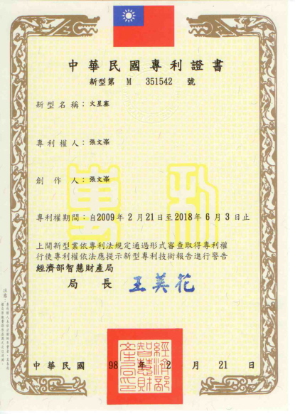 Patent  Spark Plug Taiwan M351542